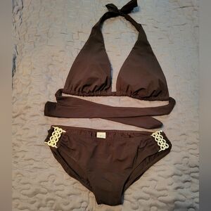 Tara Grinna Black Halter Top Bikini w/Removable Pads, Top Size D, Bottoms Sz. 10